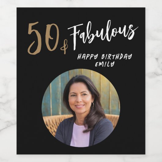 Moderne 50 en Fabulous Foto 50e Verjaardag Wijn Etiket (Enkel label)