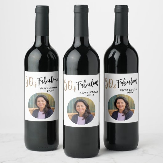 Moderne 50 en Fabulous Foto 50e Verjaardag Wijn Etiket (Flessen)