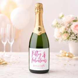 Moderne 50 en Fabulous Roze 50e Verjaardagsfeestje Sparkling Wijnetiket