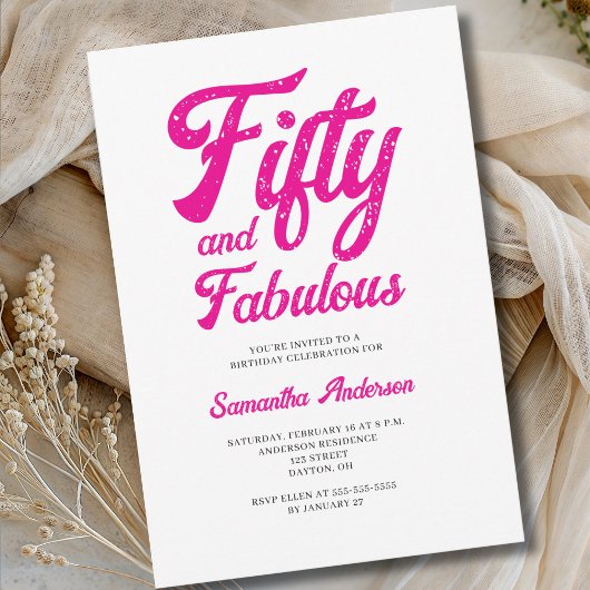 Moderne 50 en Fabulous Roze 50ste Verjaardagsfeest Kaart