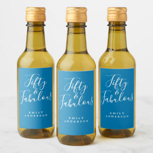 Moderne 50 Fabulous Blue Naam 50e verjaardag Wijn Etiket