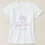 Moderne 50 Fabulous Custom Name 50th Birthday Gift T-shirt<br><div class="desc">Viel het draaien 50 in stijl met deze moderne douanenaam 50th verjaardag t-shirt met de tekst vijftig en fabelachtig in lavender paars elegant manuscript. Voeg gewoon jouw naam toe aan dit 50e verjaardagsfeest T-shirt. Perfect verjaardagscadeau voor een moderne, stijlvolle en elegante 50-jarige. Exclusief voor u ontworpen door Happy Dolphin Studio....</div>