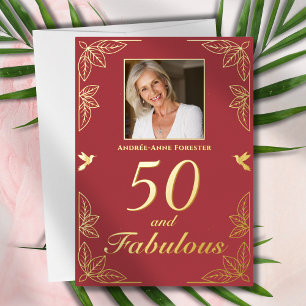Moderne 50 Fabulous Foto Verjaardag Rood Goud Folie Uitnodiging