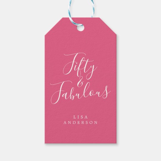 Moderne 50 Fabulous Heet Roze Naam 50e Verjaardag Cadeaulabel (Voorkant)