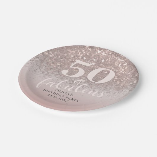 Moderne 50 & Fabulous Roze Glitter Verjaardag Papieren Bordje (Gekanteld)