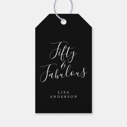 Moderne 50 Fabulous Zwart Wit Naam 50e Verjaardag Cadeaulabel (Voorkant)