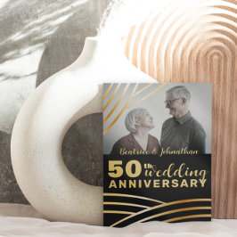 Moderne 50e bruiloft Jubileum Zwart & Goud Foto Kaart