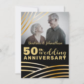 Moderne 50e bruiloft Jubileum Zwart & Goud Foto Kaart (Voorkant)