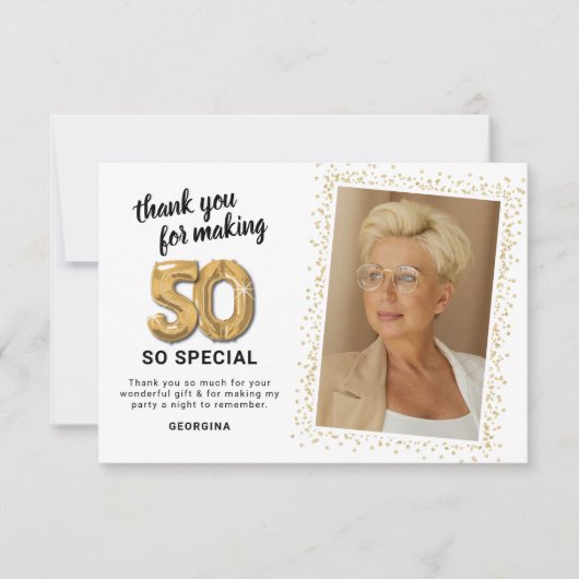 Moderne 50e geboortedag foto bedankkaart (Voorkant)