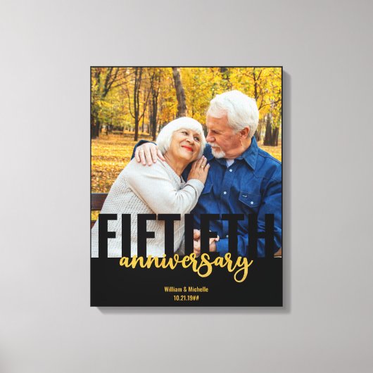 Moderne 50e Jubileum Golden Wedding Foto Canvas Afdruk (Voorkant)
