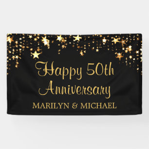 Moderne 50e Jubileum sterren zwart en goud Spandoek