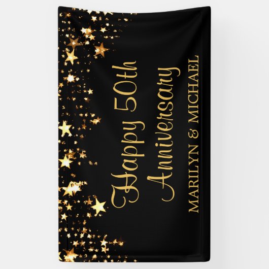 Moderne 50e Jubileum sterren zwart en goud Spandoek (Verticaal)