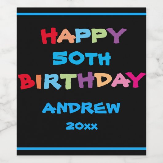 Moderne, 50e verjaardag - Aangepast kleurig geluid Wijn Etiket (Enkel label)