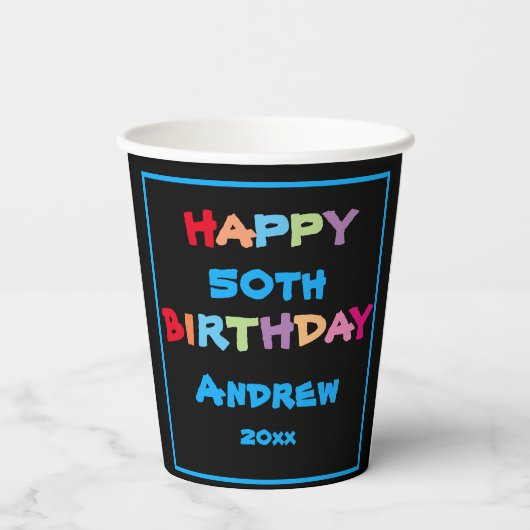 Moderne 50e verjaardag - Aangepaste naam koel Papieren Bekers (Achterkant)