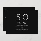 Moderne 50e verjaardag B/W Uitnodiging Briefkaart (Voorkant / Achterkant)