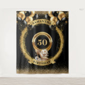 Moderne 50e Verjaardag Banner Blush Zwart Gouden H Wandkleed (Voorkant)