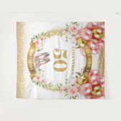 Moderne 50e verjaardag Blush Bloemen Glitter Banne Wandkleed (Voorkant (horizontaal))