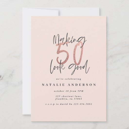 Moderne 50e verjaardag, chic typografie roos goud (Voorkant)