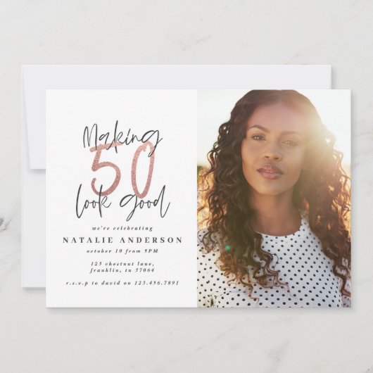 Moderne 50e verjaardag, chic typografie roos goud (Voorkant)