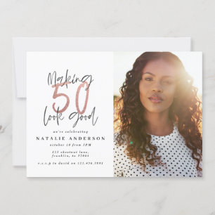 Moderne 50e verjaardag, chic typografie roos goud