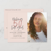 Moderne 50e verjaardag, chic typografie roos goud briefkaart (Voorkant / Achterkant)