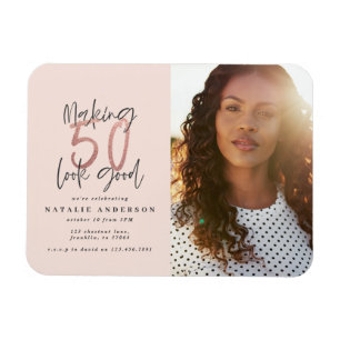 Moderne 50e verjaardag, chic typografie roos goud magneet