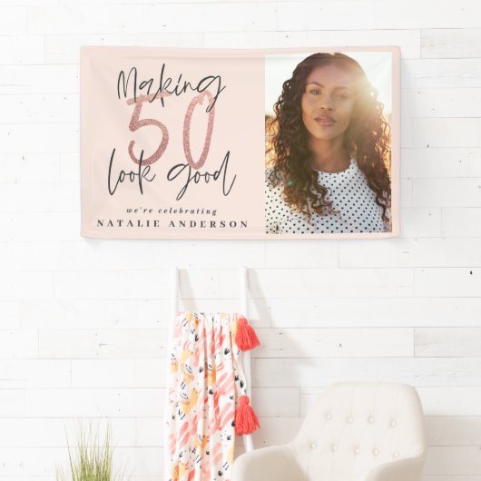 Moderne 50e verjaardag, chic typografie roos goud spandoek (Insitu)