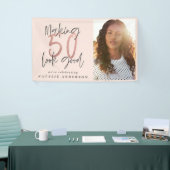 Moderne 50e verjaardag, chic typografie roos goud spandoek (Beurs)