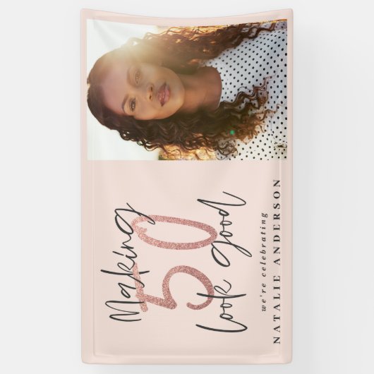 Moderne 50e verjaardag, chic typografie roos goud spandoek (Verticaal)