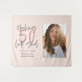 Moderne 50e verjaardag, chic typografie roos goud wandkleed (Voorkant (horizontaal))