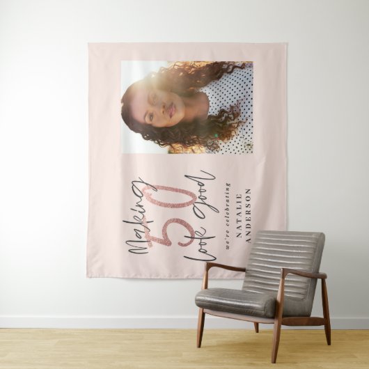 Moderne 50e verjaardag, chic typografie roos goud wandkleed (In situ)