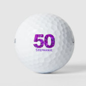 Moderne 50e verjaardag golfballen paarse initialen (Voorkant)