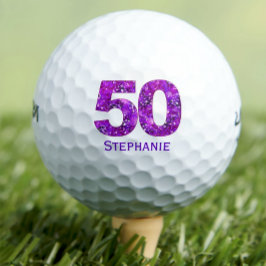 Moderne 50e verjaardag golfballen paarse initialen