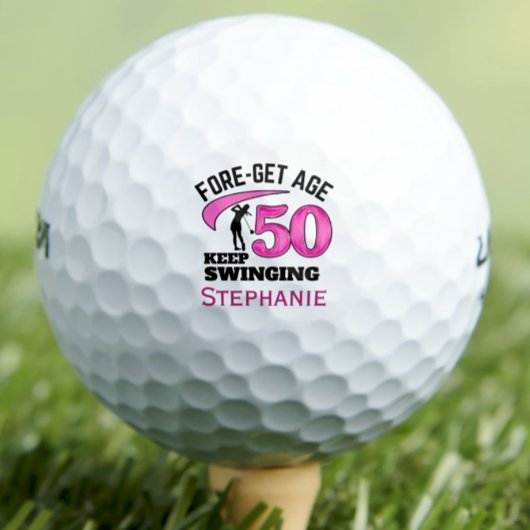 Moderne 50e verjaardag golfballen roze initialen