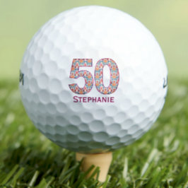 Moderne 50e verjaardag golfballen roze initialen