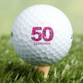 Moderne 50e verjaardag golfballen roze initialen