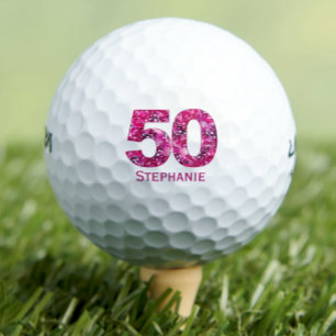 Moderne 50e verjaardag golfballen roze initialen