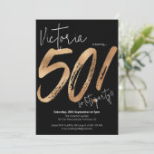 Moderne 50e verjaardag Goud Zwart Sassy Minimalist Kaart (Staand voorkant)