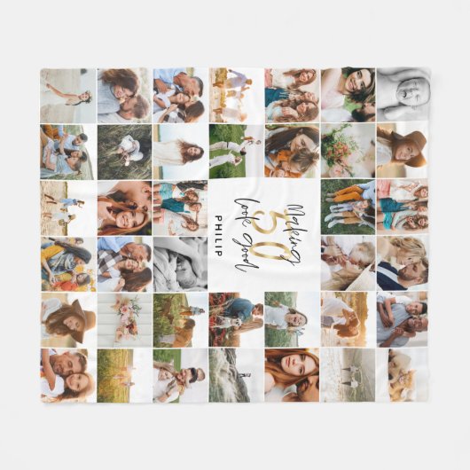 Moderne 50e verjaardag multi-foto het geschenk van fleece deken (Voorkant (Horizontaal))