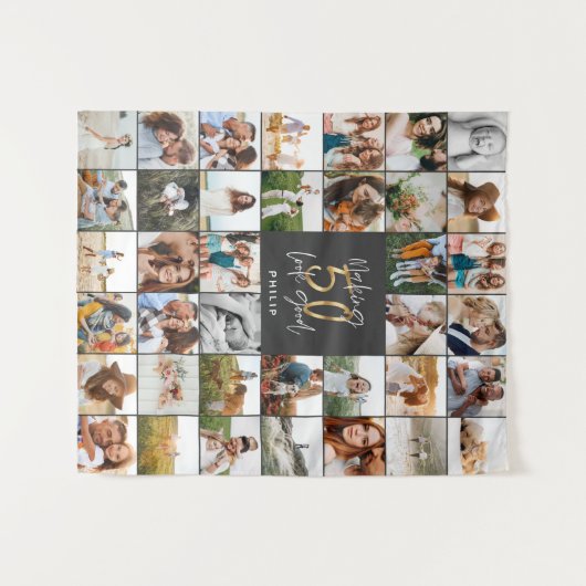 Moderne 50e verjaardag multi foto script geschenk  wandkleed (Voorkant (horizontaal))