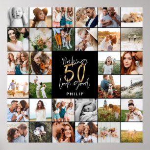 Moderne 50e verjaardag multi-foto scriptgift poster