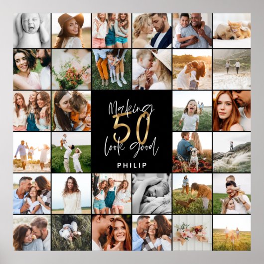 Moderne 50e verjaardag multi-foto scriptgift poster (Voorkant)