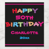 Moderne 50e verjaardag Persoonlijke naam kleurrijk Wijn Etiket (Enkel label)