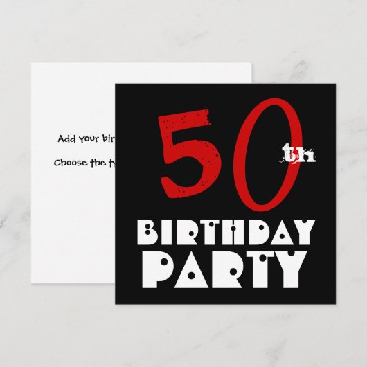 Moderne 50e verjaardag Red Black W1072 Kaart (Voorkant / Achterkant)