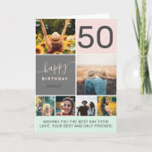 Moderne 50e verjaardag roze 6 foto collage grid kaart (Voorkant)