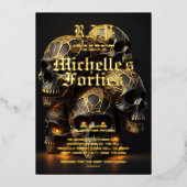 Moderne 50e verjaardag schedel Halloween goud Folie Uitnodiging (Voorkant)