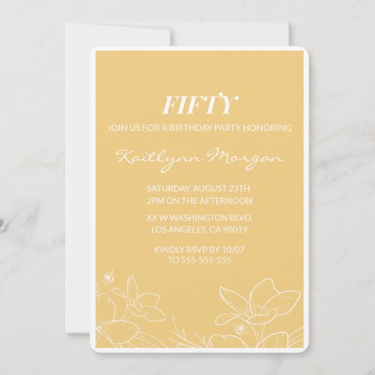 Moderne 50e verjaardag uitnodigingen Brunch Geel (Voorkant)