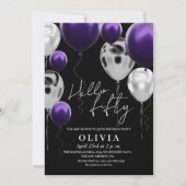 Moderne 50e verjaardag Zwart Zilver Paarse Ballonn Kaart (Voorkant)