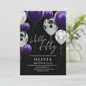 Moderne 50e verjaardag Zwart Zilver Paarse Ballonn Kaart (Staand voorkant)