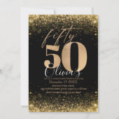 Moderne 50e verjaardagsfeest zwart goud glitter kaart (Voorkant)